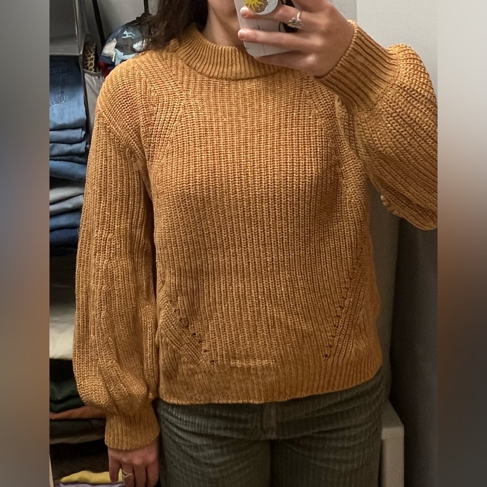 H&M Tan Cowl Neck Knit Sweater with Balloon Sleeve size medium